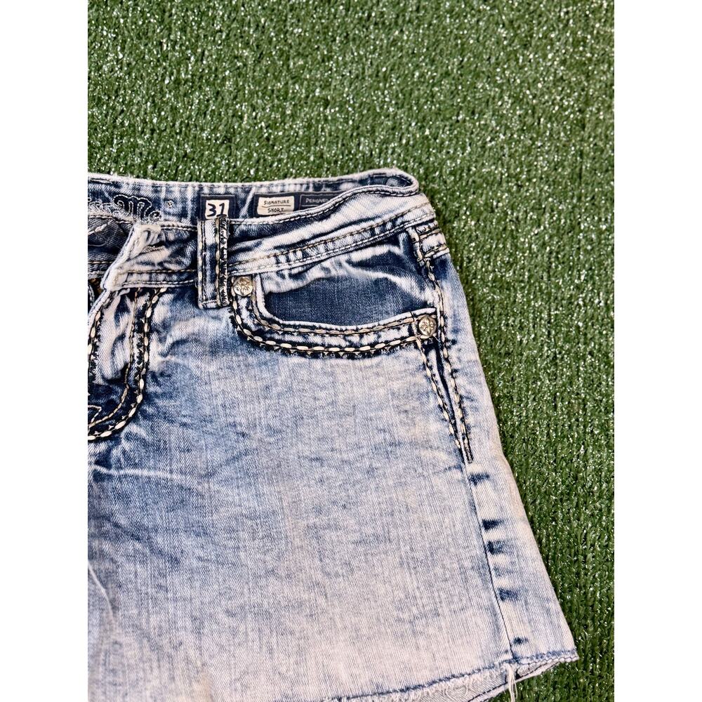 RETRO Y2K MISS ME CUTOFF BLUE DENIM SHORTS - Picture 4 of 8